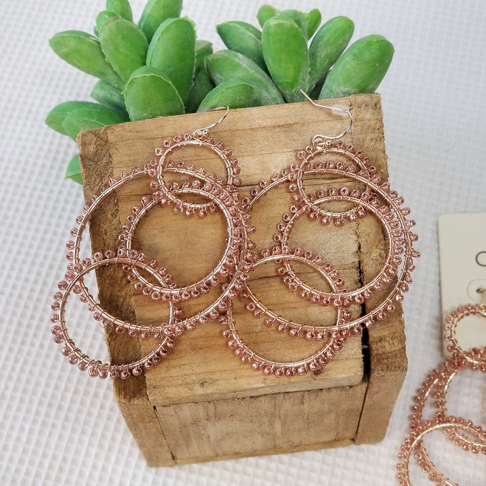 Rose Gold Multi Hoop Dangle Beaded Earrings 3060 - Picture 5 of 8